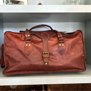 Vintage Brown Leather Weekender Duffle Bag